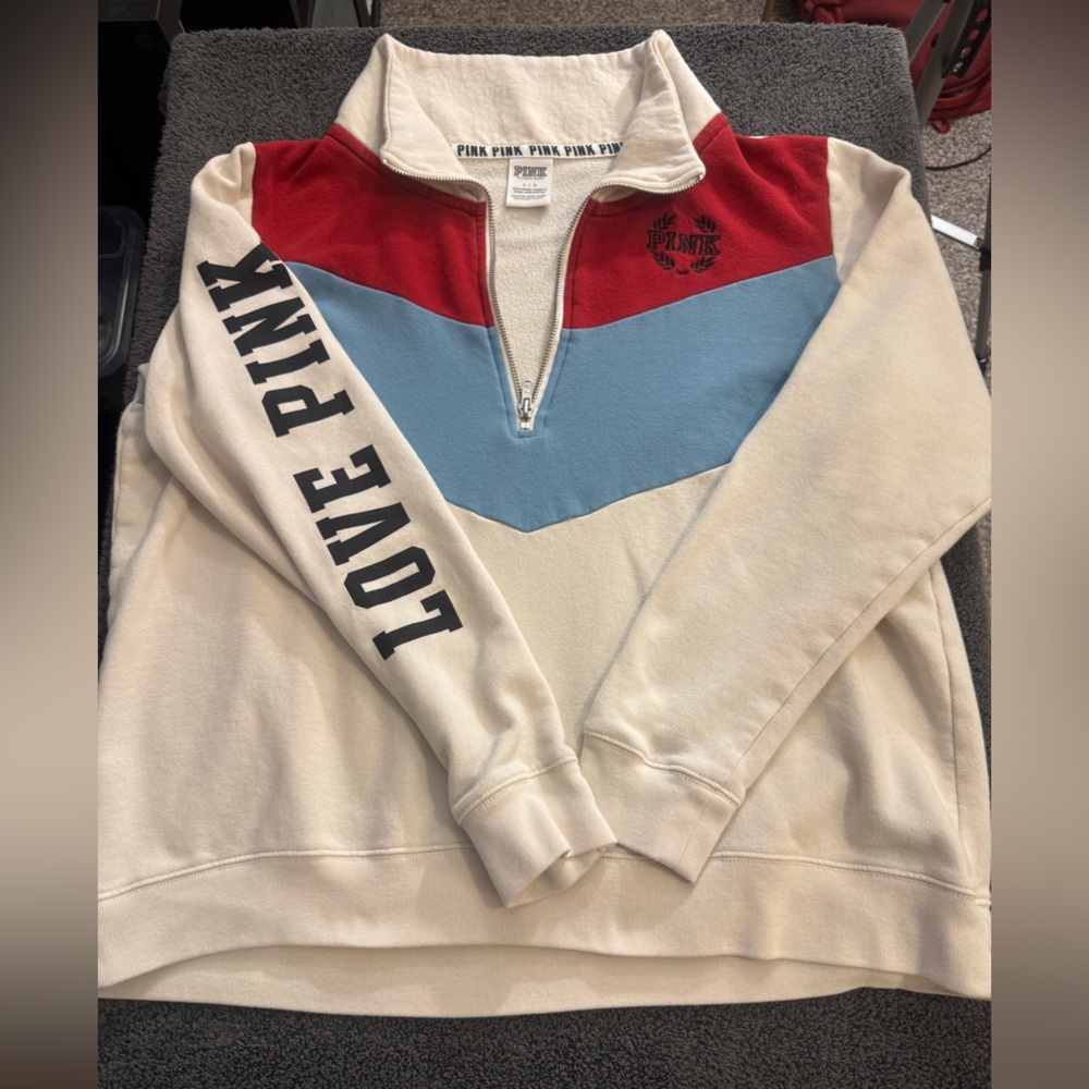 PINK Victoria's Secret Red and‎ Cream Quarter-Zip